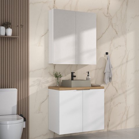 Conjunto de Banheiro 75cm x 145cm Nature Branco/Carvalho