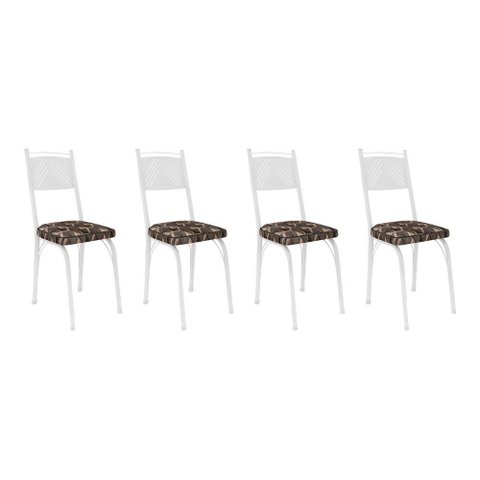 Kit 4 Cadeiras de Cozinha Virginia Estampado Mosaico Palha Pés de Ferro Branco