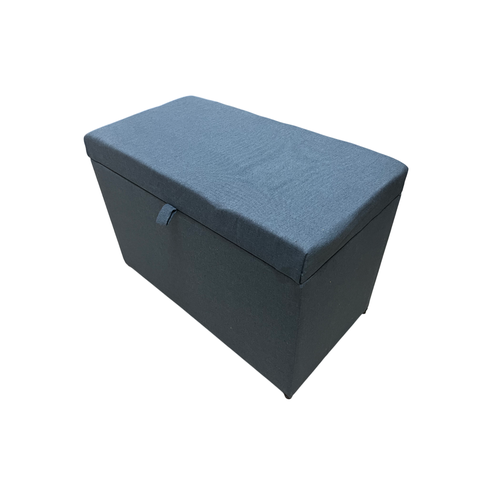 Puff Baú Estofado Retangular C/ Pistão Á Gás em Linho - Azul