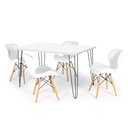 Ver imagem 1 de Conjunto Mesa de Jantar Hairpin 130x80 Branca com 4 Cadeiras Eiffel Slim - Branco