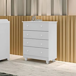 Cômoda Lara Sofisticada Mdf Compacta e Resistente 4 Gavetas:branco