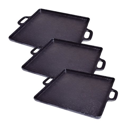 Kit 3 Bifeteira de Ferro Lisa Quadrada Alça Ferro 30x30cm