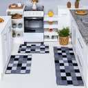 Ver imagem 1 de Kit Passadeira Tapete Cozinha 3 Peças Jacquard Base Antiderrapante - Tabuleiro Preto e Branco