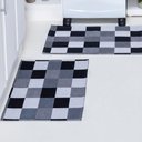 Ver imagem 2 de Kit Passadeira Tapete Cozinha 3 Peças Jacquard Base Antiderrapante - Tabuleiro Preto e Branco