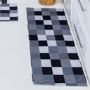Ver imagem 3 de Kit Passadeira Tapete Cozinha 3 Peças Jacquard Base Antiderrapante - Tabuleiro Preto e Branco