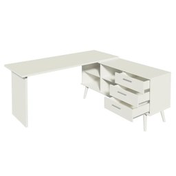 Escrivaninha Mesa de Escritório de Canto 3 Gavetas Branca Lisboa Madesa - 6
