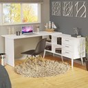 Ver imagem 2 de Escrivaninha Mesa de Escritório de Canto 3 Gavetas Branca Lisboa Madesa