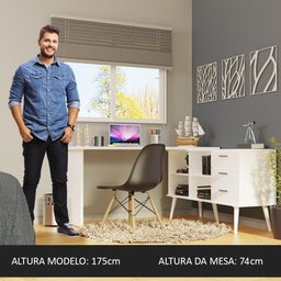 Escrivaninha Mesa de Escritório de Canto 3 Gavetas Branca Lisboa Madesa - 7