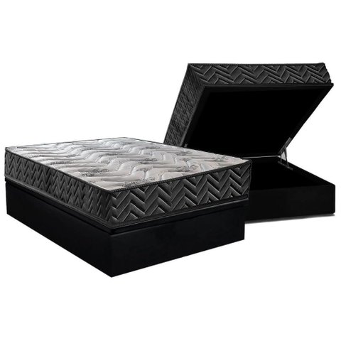 Conjunto Box Baú Casal: Colchão Espuma Paropas D45 Pasquale Wave Black + Base Crc Suede Black (