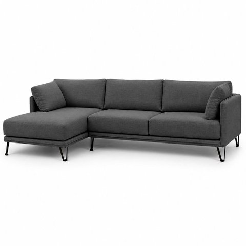 Sofá Sala de Estar Atena Chaise Esquerdo Pés de Ferro 284cm 5 Lugares Linho Grafite M1 - Monari Desi