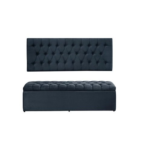 Kit Cabeceira e Calçadeira Imperatriz 158 Cm Suede Azul Marinho