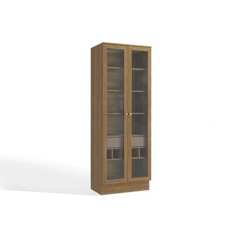Cristaleira Sala Jantar Botanic M628 c/ 2 Portas de Vidro e 1 Gaveta 50cm Nogueira/Fendi -