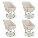 Ver imagem 1 de Kit 4 Poltronas Luxo Alana Linho Bege Base Luxo Dourado - Pallazio