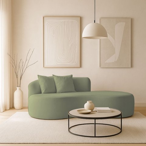 Sofá Feijão de Canto Curvado Elegante 2 Lugares Bouclé:bouclé Verde
