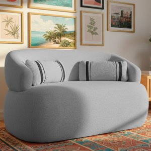 Poltrona Namoradeira 2 Lugares Orgânica Chloe Boucle Cinza com Almofada Plumante - Arkell