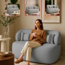 Ver imagem 2 de Poltrona Namoradeira 2 Lugares Orgânica Chloe Boucle Cinza com Almofada Plumante - Arkell