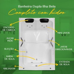 Banheira Dupla Ilha Bela Completa com Hidro em Acrílico - 1.60x1.20x0.43 - 127v - 5