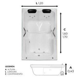 Banheira Dupla Ilha Bela Completa com Hidro em Acrílico - 1.60x1.20x0.43 - 127v - 3