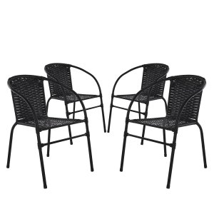 Conjunto 4 Cadeiras Happy Hour Varanda Área Sacada Edícula Empilhável Jardim Artesanal Preta