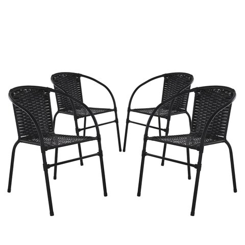Conjunto 4 Cadeiras Happy Hour Varanda Área Sacada Edícula Empilhável Jardim Artesanal Preta