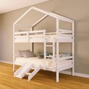 Ver imagem 2 de Beliche Solteiro Casinha com Kit Escada/Escorregador Madeira Maciça Branco Megamobilia
