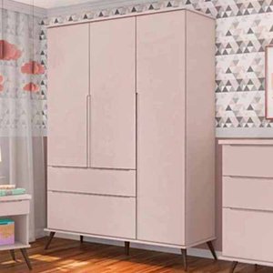 Guarda-Roupa Infantil Melinda Rosê 100% MDF 3 Portas e 2 Gavetas - Phoenix Baby