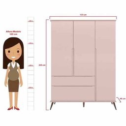 Guarda-Roupa Infantil Melinda Rosê 100% MDF 3 Portas e 2 Gavetas - Phoenix Baby - 3