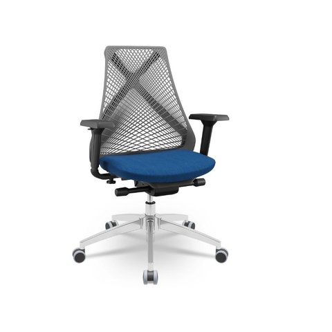 Cadeira Bix X+ Plaxmetal Tela Cinza Base Cromada Assento Azul T12 Crepe