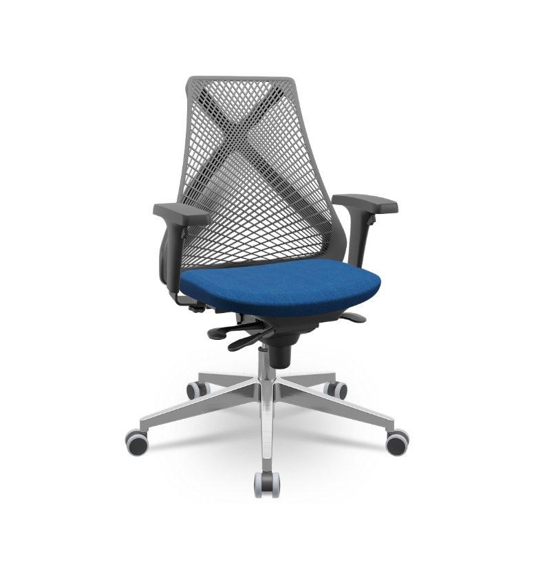 Cadeira Bix X+ Plaxmetal Tela Cinza Base Aluminio Slider Assento Azul T12 Crepe