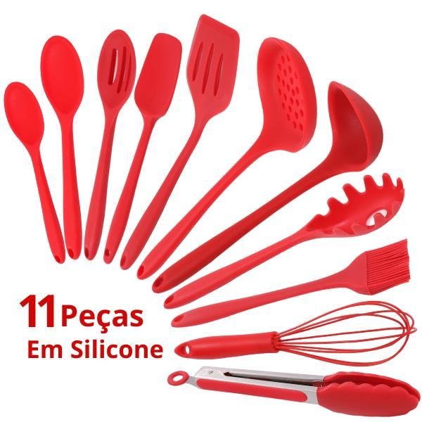 Kit Utensílios de Silicone Cozinha 11 Peças Vermelho Jogo - 1