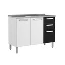 Ver imagem 1 de Balcão de Cozinha Evidence 7025 c/ Pia 3 Portas e 2 Gavetas 120cm Branco/Preto - Bertolini
