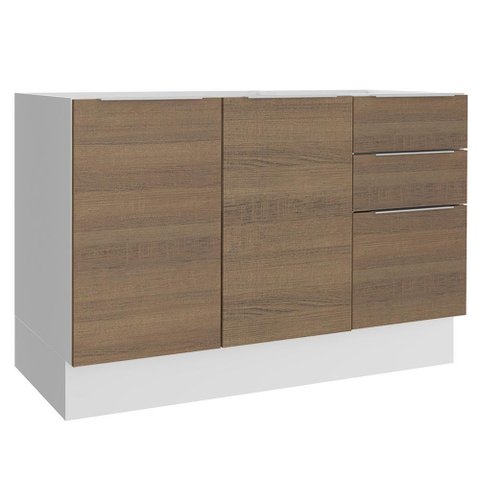 Balcão de Pia Stella 2 Portas 3 Gavetas Branco Rustic Madesa