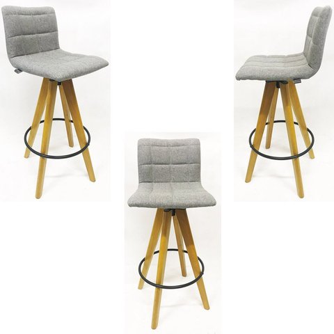 Kit 3 Banquetas Decorativa Jaque Gomos Linho Cinza Base Giratória Madeira - Poltronas do Sul
