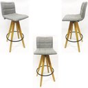Ver imagem 1 de Kit 3 Banquetas Decorativa Jaque Gomos Linho Cinza Base Giratória Madeira - Poltronas do Sul