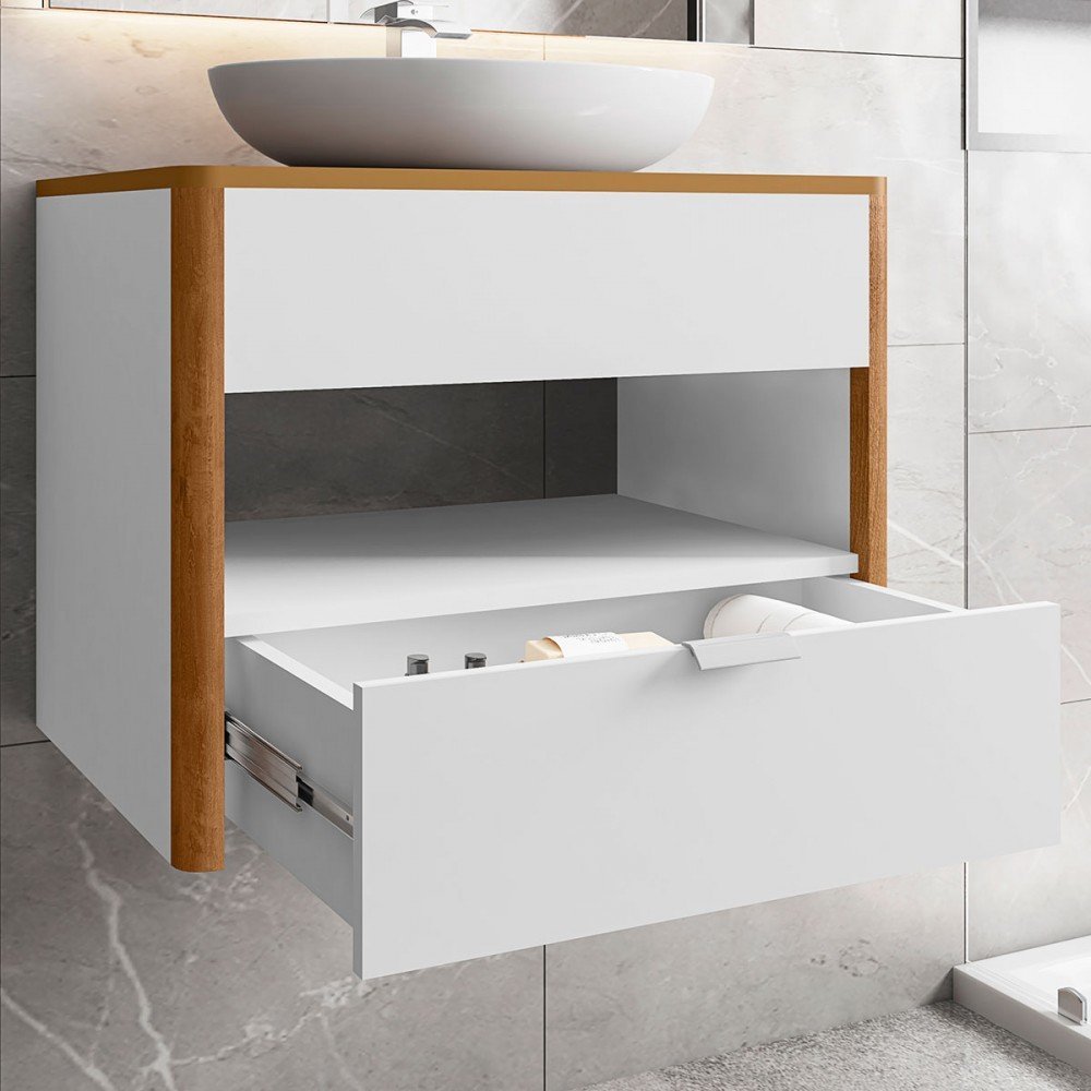 Armário de Banheiro Santorini 1 Gaveta Branco/Naturalle - Móveis Bechara - 3