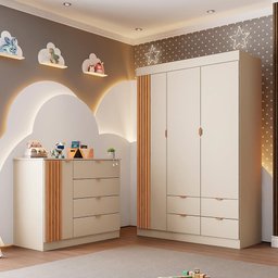Quarto de Bebê com Roupeiro e Cômoda Sapateira Ayla Off White Phoenix Baby - 1