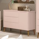 Ver imagem 2 de Cômoda Infantil 1 Porta e 3 Gavetas Theo Retrô Rosa Fosco com Pés Amadeirado - Reller Móveis