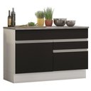 Ver imagem 1 de Balcão de Pia Armário de Cozinha 120 cm 1 Porta e 2 Gavetas (Com Tampo) Branco/Preto Glamy Madesa