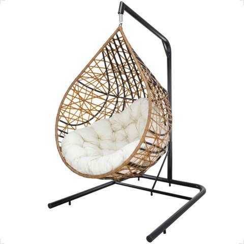 Balanço Suspenso Ninho Gota com Suporte, Mola e Mosquetão para Jardim - Caramelo A1