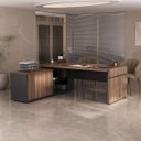 Ver imagem 3 de Mesa para Escritório em L Diretor com 1 Porta de Correr Nogal/preto