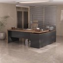 Ver imagem 5 de Mesa para Escritório em L Diretor com 1 Porta de Correr Nogal/preto