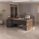 Ver imagem 4 de Mesa para Escritório em L Diretor com 1 Porta de Correr Nogal/preto