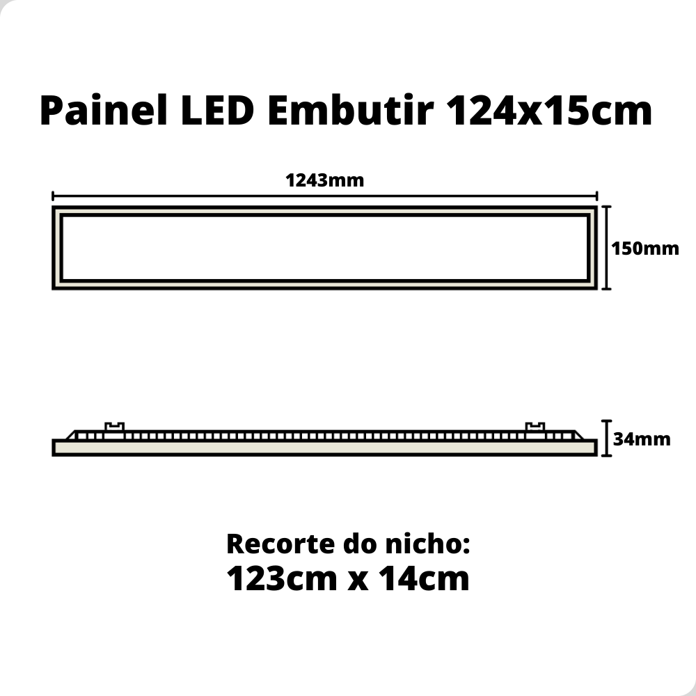 Plafon Luminária Led Retangular 124x15cm Embutir 36w 6500k - 3
