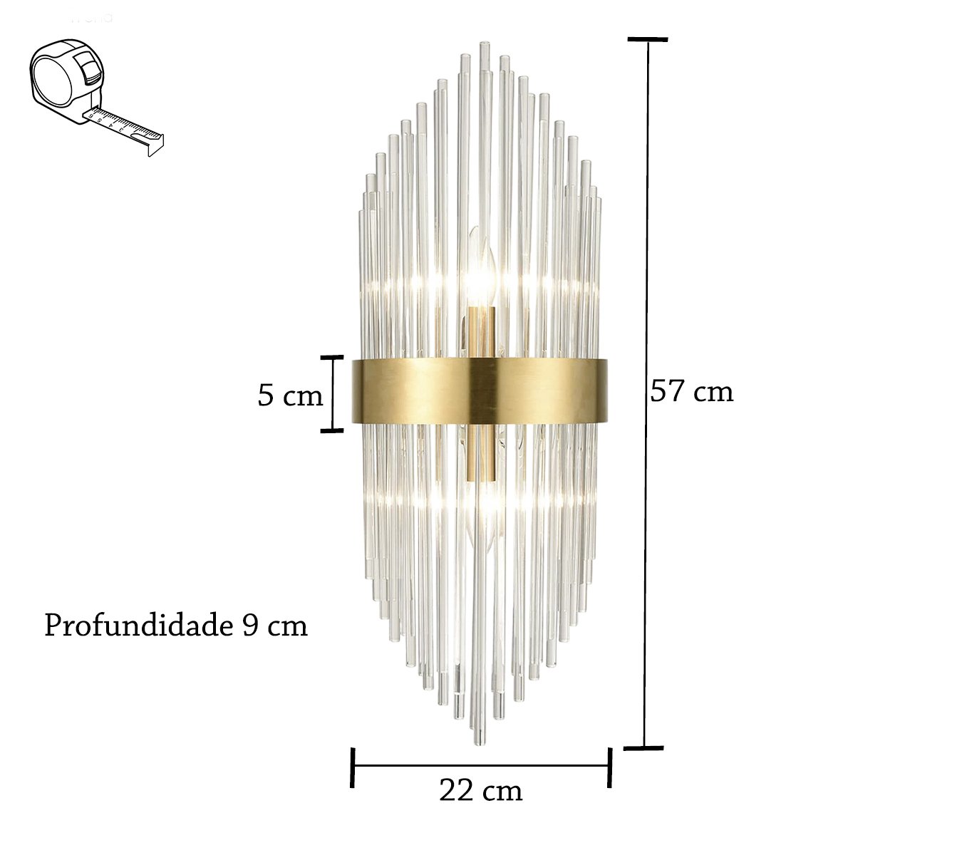 Arandela Dourada Vidro Cristal Grande Sala de Estar Bet32 - 8