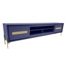 Ver imagem 1 de Rack Sala Tv até 75 Polegadas Paraty 220 Cm Laca Pés Metal Palhinha Azul Gloss
