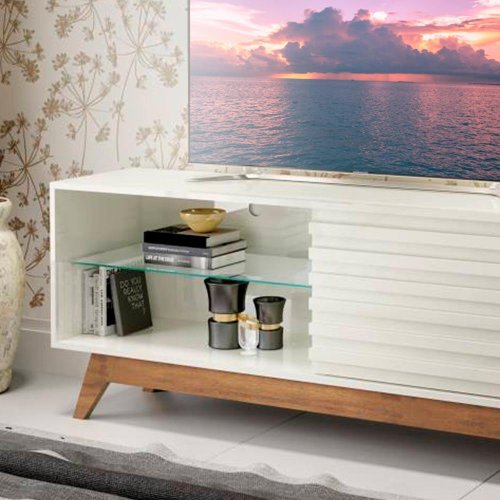 Rack Bancada 1,80 MDF Off White com Freijó - Dalla Costa - Rack