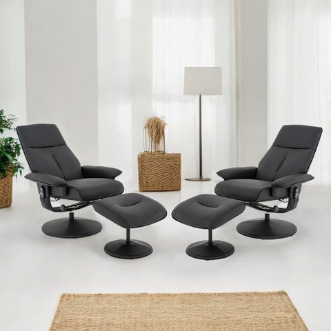 Kit 2 Poltronas de Massagem Arizona Giratória com Apoio de Pés e Reclinável Pu Preto G56 - Gran Belo