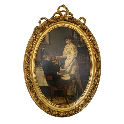 Quadro Decorativo Clássico Importado Dourado com Moldura Entalhada À Mão 134x94x8cm para Parede