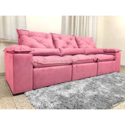 Sofá 4 e 5 Lugares 3,20m Retrátil e Reclinável Alpoim Estofados Athenas:rosa - 3