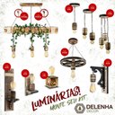 Ver imagem 2 de Kit Luminárias Madeira Maciça 1 Pendente Roda de Carroça 1 Arandela Colonial - Rústico + Lâmpadas